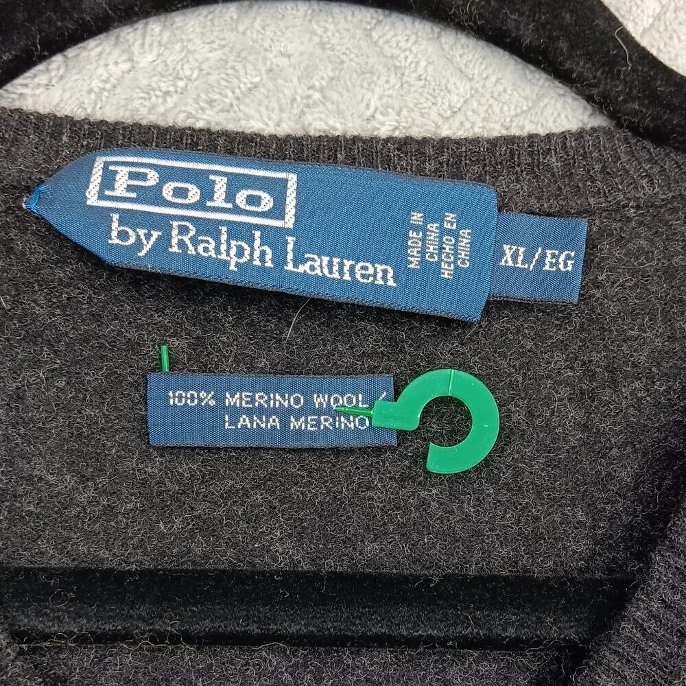 POLO by RALPH LAUREN Men Sweater Vest Gray Sz.XL Wool V-neck Pullover Pony Logo
